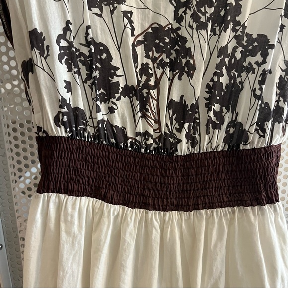 Lucca 100% cotton Vee Neck Abstract Print Floral Dress Size Small Brown White - Picture 9 of 11